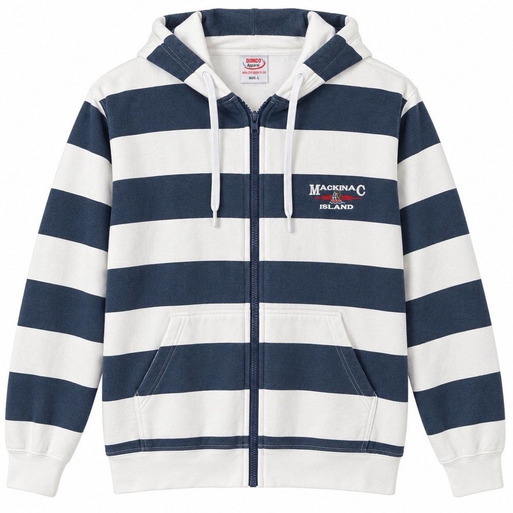 Mackinac Island Hoodie Women’s Large Navy White Striped Full Zip DIMCO